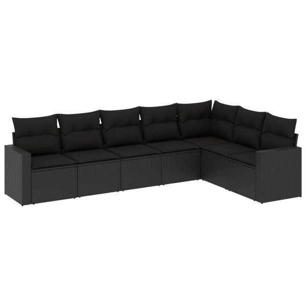vidaXL Salon de jardin 7 pcs avec coussins noir r&eacute;sine tress&eacute;e