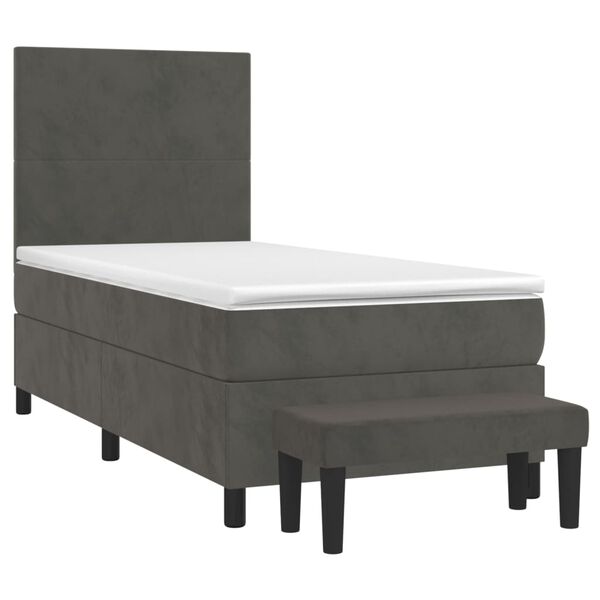 vidaXL Sommier &agrave; lattes de lit et matelas Gris fonc&eacute; 90x200 cm Velours