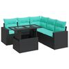 vidaXL Salon de jardin 6 pcs avec coussins noir r&eacute;sine tress&eacute;e acacia