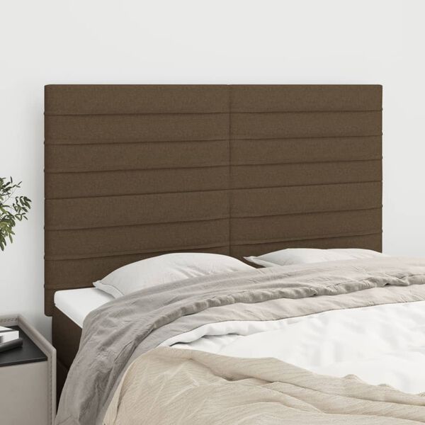 vidaXL T&ecirc;te de lit Marron fonc&eacute; 144 x 5 x 118/128 cm Tissu