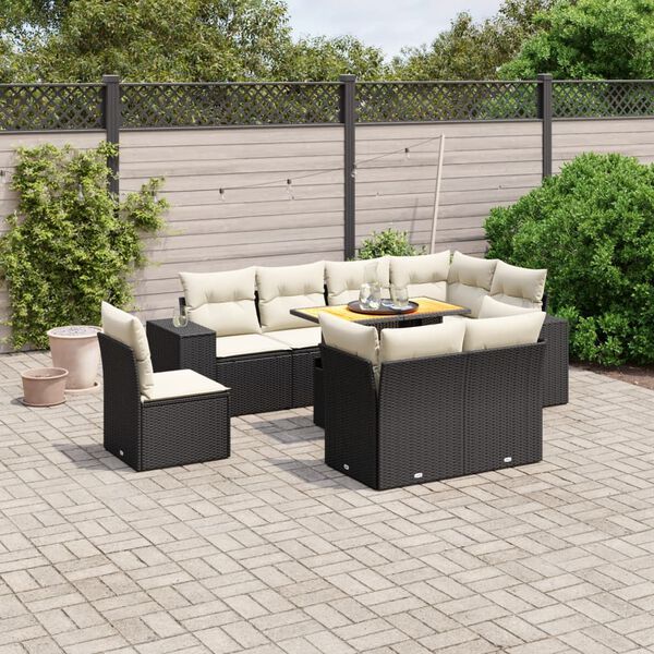 vidaXL Salon de jardin 9 pcs avec coussins noir r&eacute;sine tress&eacute;e