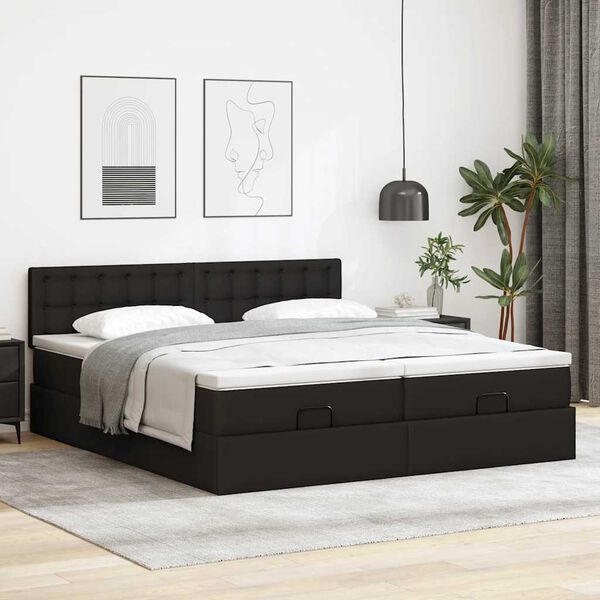 VidaXL Cadre de lit ottoman avec matelas noir 200x200 cm similicuir