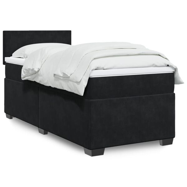 vidaXL Sommier &agrave; lattes de lit avec matelas Noir 90x200 cm Velours