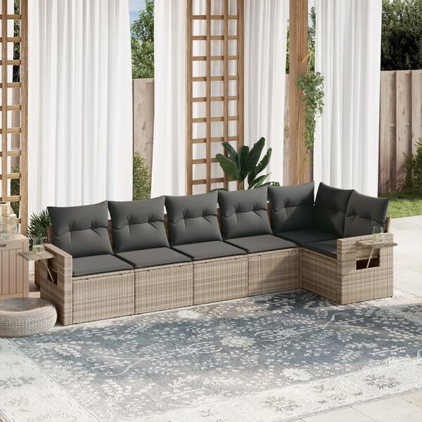 vidaXL Salon de jardin 6 pcs avec coussins gris clair r&eacute;sine tress&eacute;e