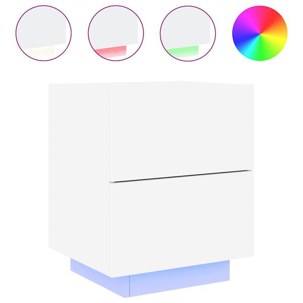 vidaXL Armoire de chevet avec lumi&egrave;res LED blanc bois d'ing&eacute;nierie