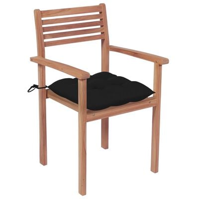 vidaXL Chaises de jardin 4 pcs avec coussins noir Bois de teck solide