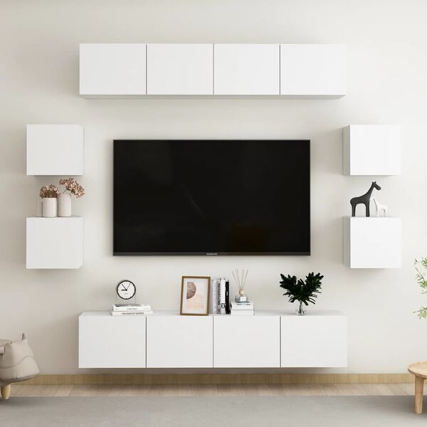 vidaXL Ensemble de meubles TV 8 pcs Blanc Bois d'ing&eacute;nierie