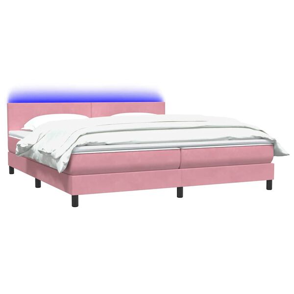 vidaXL Sommier &agrave; lattes de lit avec matelas et LED rose 180x220 cm velours