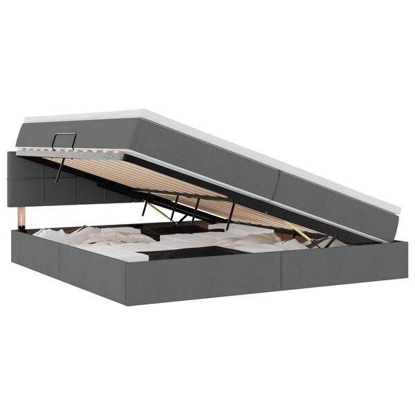 vidaXL Lit avec rangement et LED Gris fonc&eacute; 200 x 200 cm Polyester
