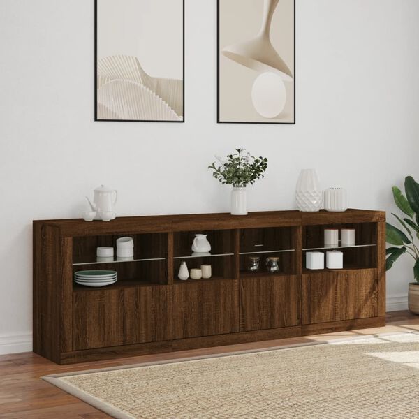 vidaXL Buffet avec lumières LED chêne marron 202x37x67 cm
