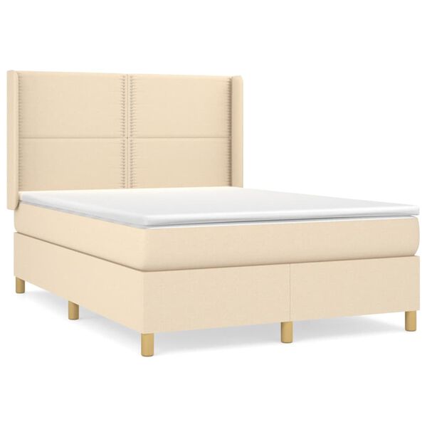 vidaXL Sommier &agrave; lattes de lit avec matelas Cr&egrave;me 140x200 cm Tissu