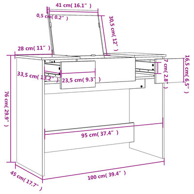 vidaXL Coiffeuse avec miroir noir 100x45x76 cm