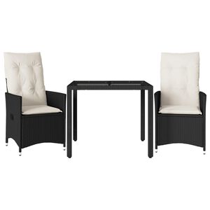 vidaXL Ensemble de bistro 3 pcs avec coussins noir r&eacute;sine tress&eacute;e