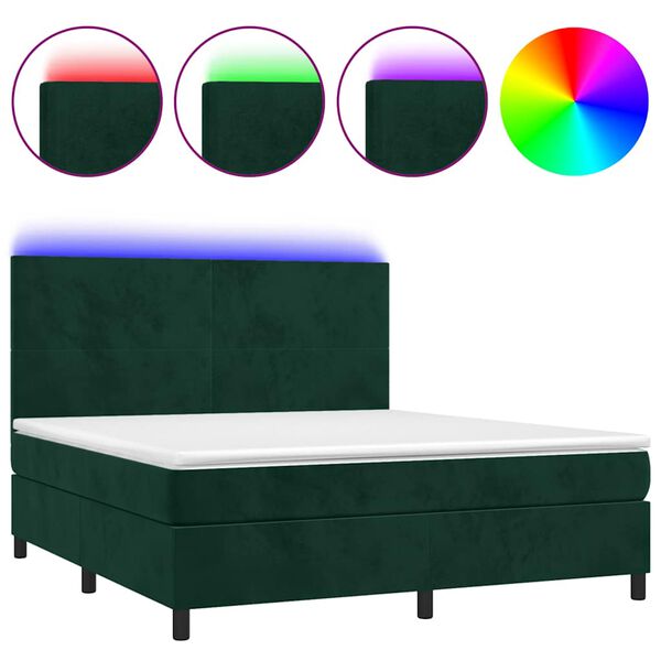 vidaXL Sommier &agrave; lattes de lit et matelas et LED Vert fonc&eacute; 180x200 cm