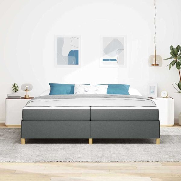 vidaXL Cadre de lit avec matelas Gris fonc&eacute; 200 x 200 cm tissu