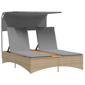 vidaXL Chaise longue double et auvent et coussins m&eacute;lange beige rotin