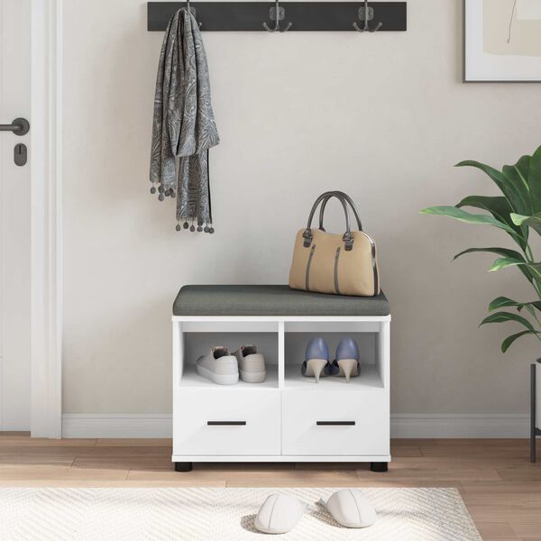 vidaXL Banc d'entr&eacute;e avec coussin avec tiroir Blanc 60 x 38 x 46 cm