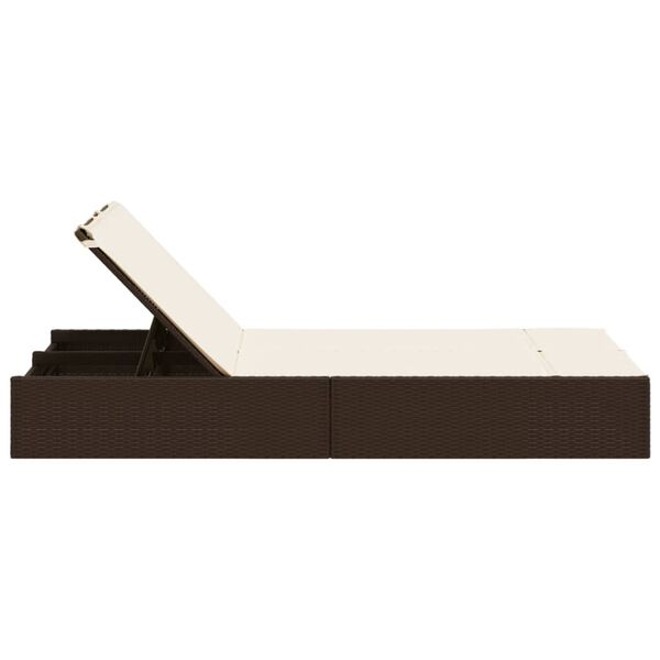 vidaXL Chaise longue double avec coussins marron résine tressée