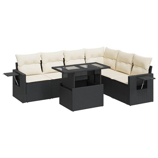 vidaXL Salon de jardin 7 pcs avec coussins noir r&eacute;sine tress&eacute;e