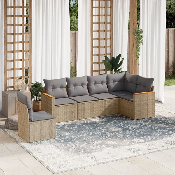 vidaXL Salon de jardin avec coussins 6pcs m&eacute;lange beige r&eacute;sine tress&eacute;e