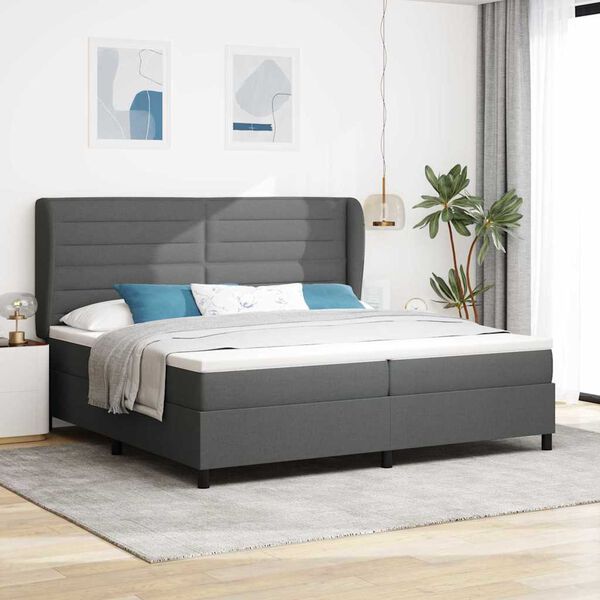 vidaXL Lit &agrave; ressorts avec matelas Gris fonc&eacute; 200 x 200 cm tissu
