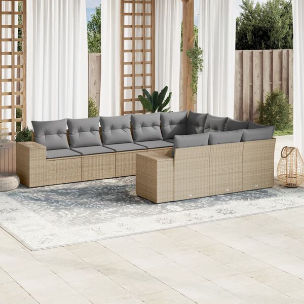 vidaXL Salon de jardin avec coussins 10 pcs beige r&eacute;sine tress&eacute;e
