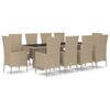 vidaXL Ensemble &agrave; manger de jardin et coussins 11 pcs beige poly rotin