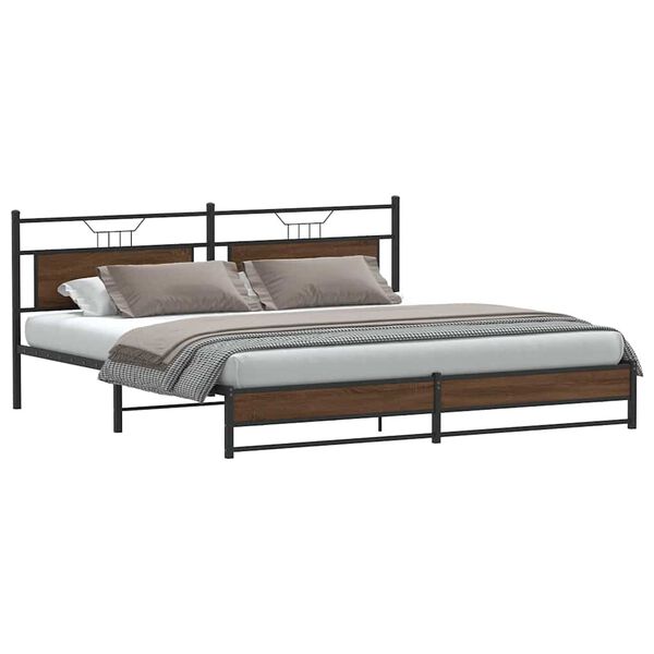 vidaXL Cadre de lit en m&eacute;tal sans matelas ch&ecirc;ne marron 193x201 cm