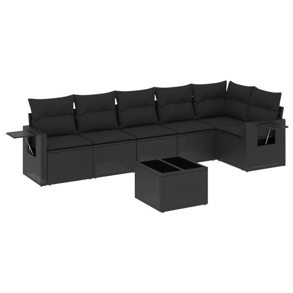 vidaXL Salon de jardin 7 pcs avec coussins noir r&eacute;sine tress&eacute;e