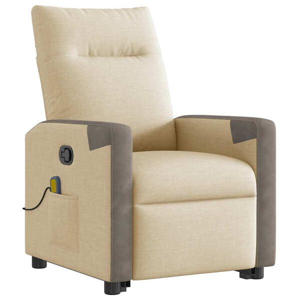vidaXL Fauteuil inclinable de massage Cr&egrave;me Tissu