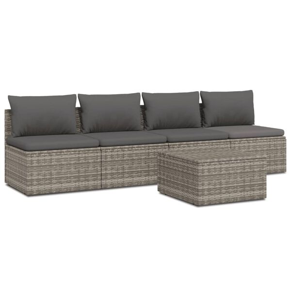 vidaXL Salon de jardin 5 pcs avec coussins Gris R&eacute;sine tress&eacute;e