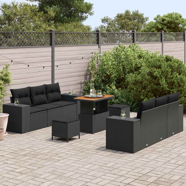 vidaXL Ensemble de canap&eacute; de jardin 9 pcs Noir Poly Rattan