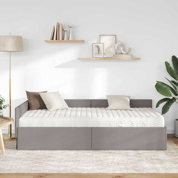 vidaXL Cadre de lit d'angle avec matelas Autre 2 pcs Taupe tissu