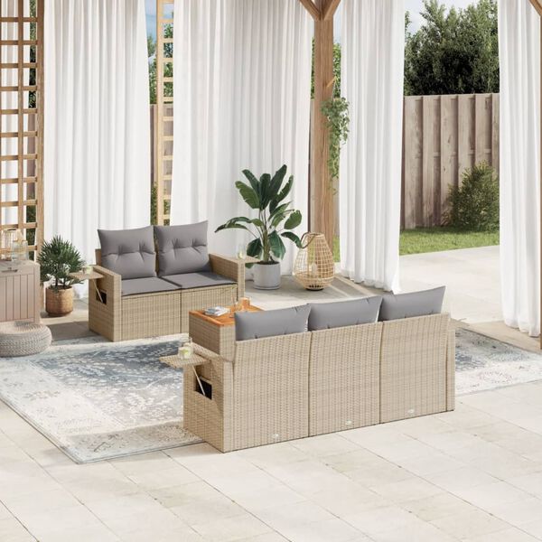 vidaXL Salon de jardin avec coussins 6pcs m&eacute;lange beige r&eacute;sine tress&eacute;e