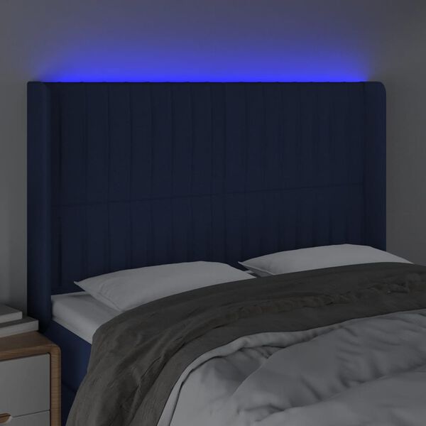 vidaXL T&ecirc;te de lit &agrave; LED Bleu 147x16x118/128 cm Tissu