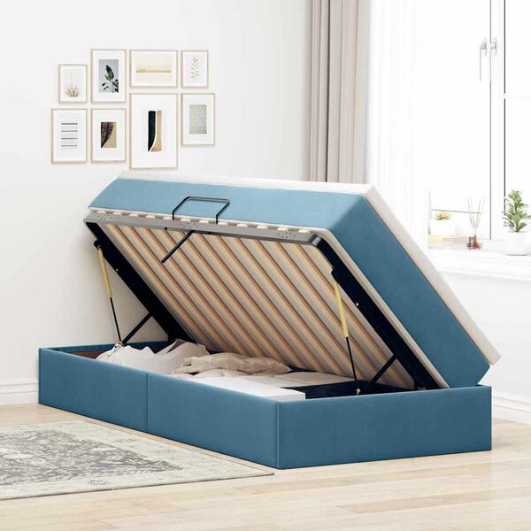 vidaXL Lit avec rangement et matelas Bleu fonc&eacute; 90 x 190 cm Velours