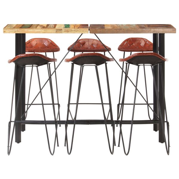 vidaXL Ensemble de bar 7 pcs Bois de r&eacute;cup&eacute;ration et cuir v&eacute;ritable