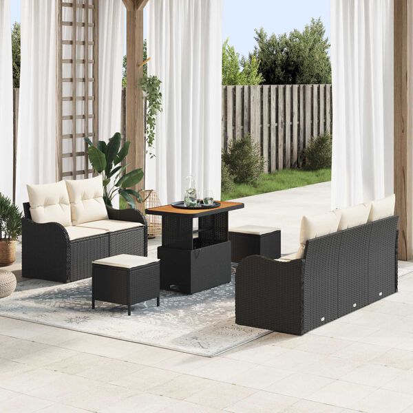 vidaXL Ensemble de canapé de jardin 8 pcs Noir polyrotin