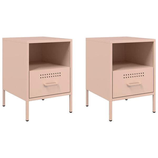vidaXL Tables de chevet 2 pcs rose 36x39x50,5 cm acier