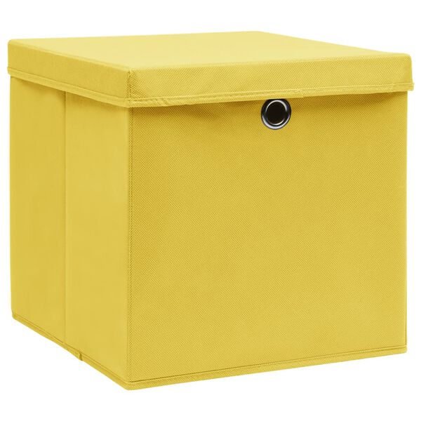 vidaXL Bo&icirc;tes de rangement avec couvercles 4 pcs 28x28x28 cm Jaune
