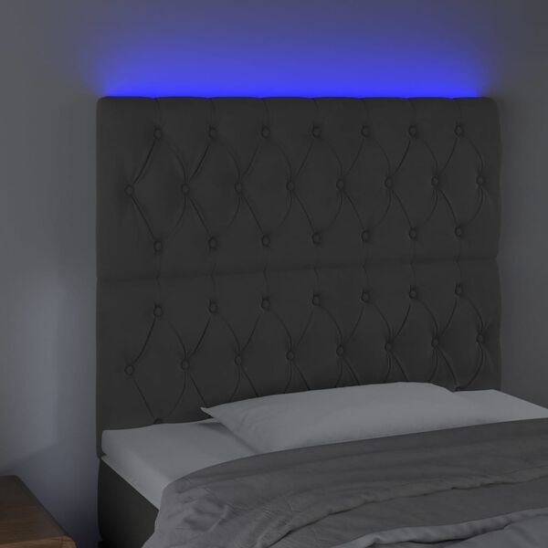 vidaXL T&ecirc;te de lit &agrave; LED Gris fonc&eacute; 90x7x118/128 cm Velours