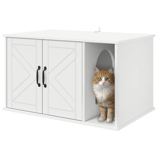vidaXL Maison pour chat Blanc 85 x 55 x 50 cm Bois d'ing&eacute;nierie