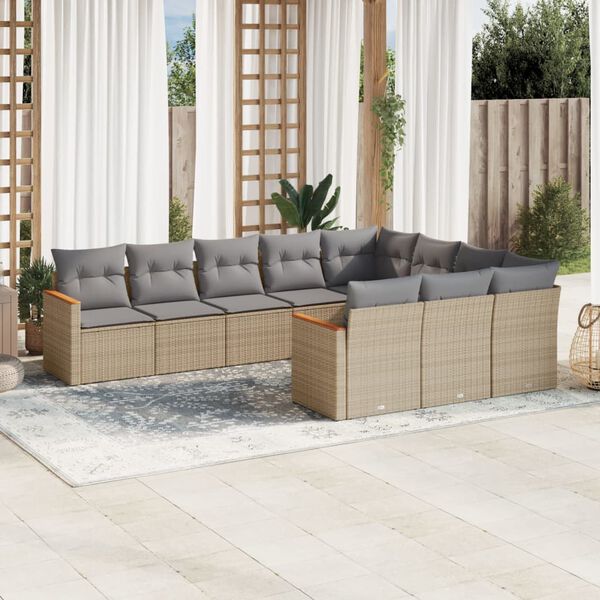 vidaXL Salon de jardin et coussins 10 pcs m&eacute;lange beige r&eacute;sine tress&eacute;e