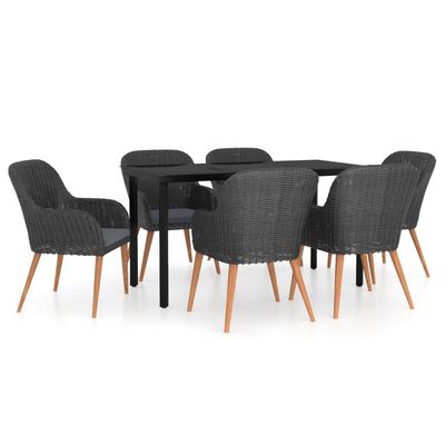 vidaXL Ensemble à manger de jardin avec coussins 7 pcs Noir