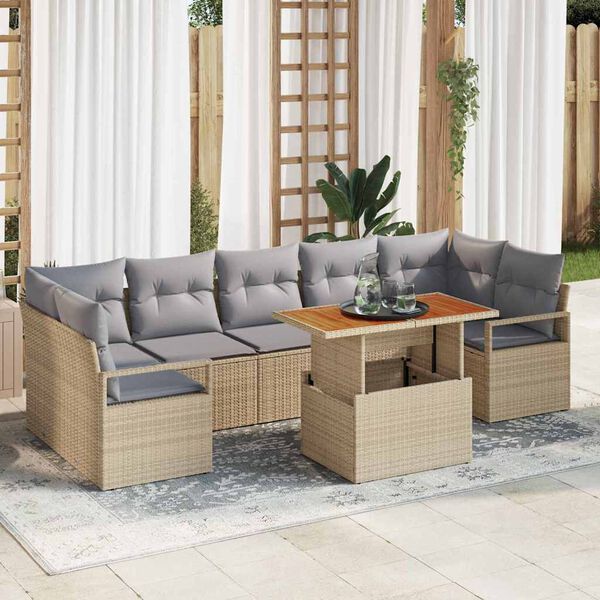 vidaXL Ensemble de canap&eacute; de jardin 8 pcs Beige Poly rotin