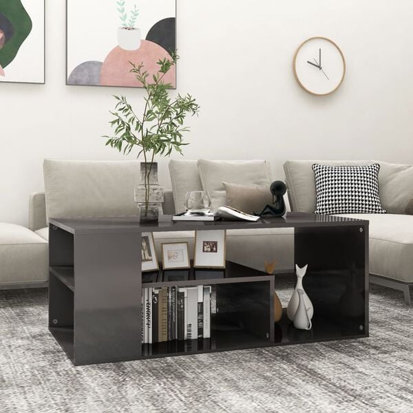 vidaXL Table basse gris brillant 100x50x40 cm bois d'ing&eacute;nierie
