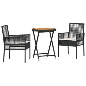 vidaXL Ensemble bistro de jardin 3 pcs Noir Poly rotin