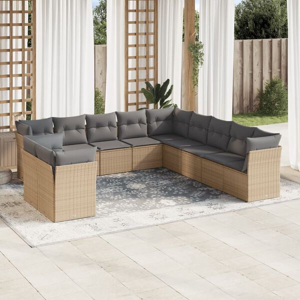 vidaXL Salon de jardin 11 pcs avec coussins beige r&eacute;sine tress&eacute;e