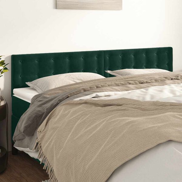 vidaXL T&ecirc;tes de lit 2 pcs Vert fonc&eacute; 90x5x78/88 cm Velours