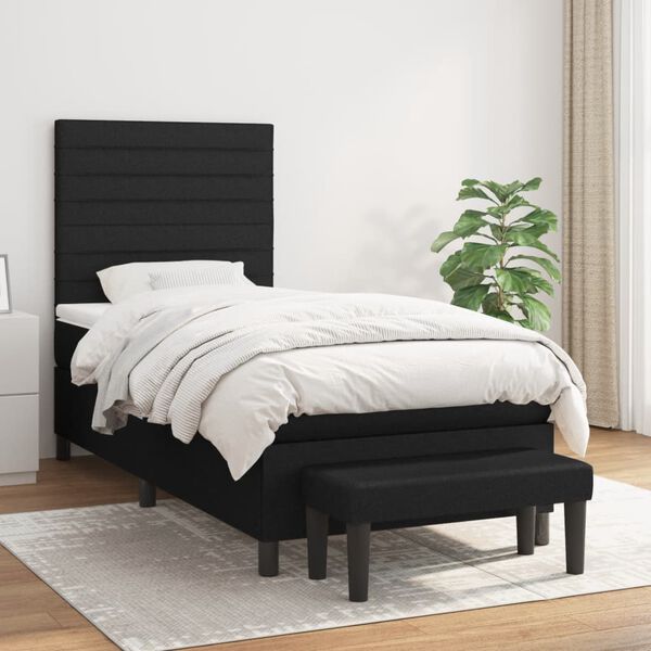 vidaXL Sommier &agrave; lattes de lit avec matelas Noir 100x200 cm Tissu